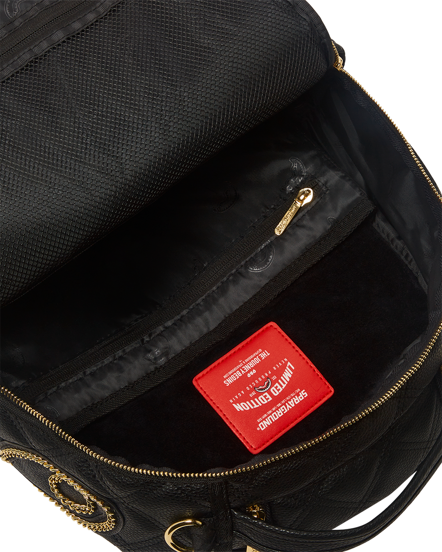 SPRAYGROUND® BACKPACK NOIR QUILT GOLD CHAIN SHARK BACKPACK (DLXV)