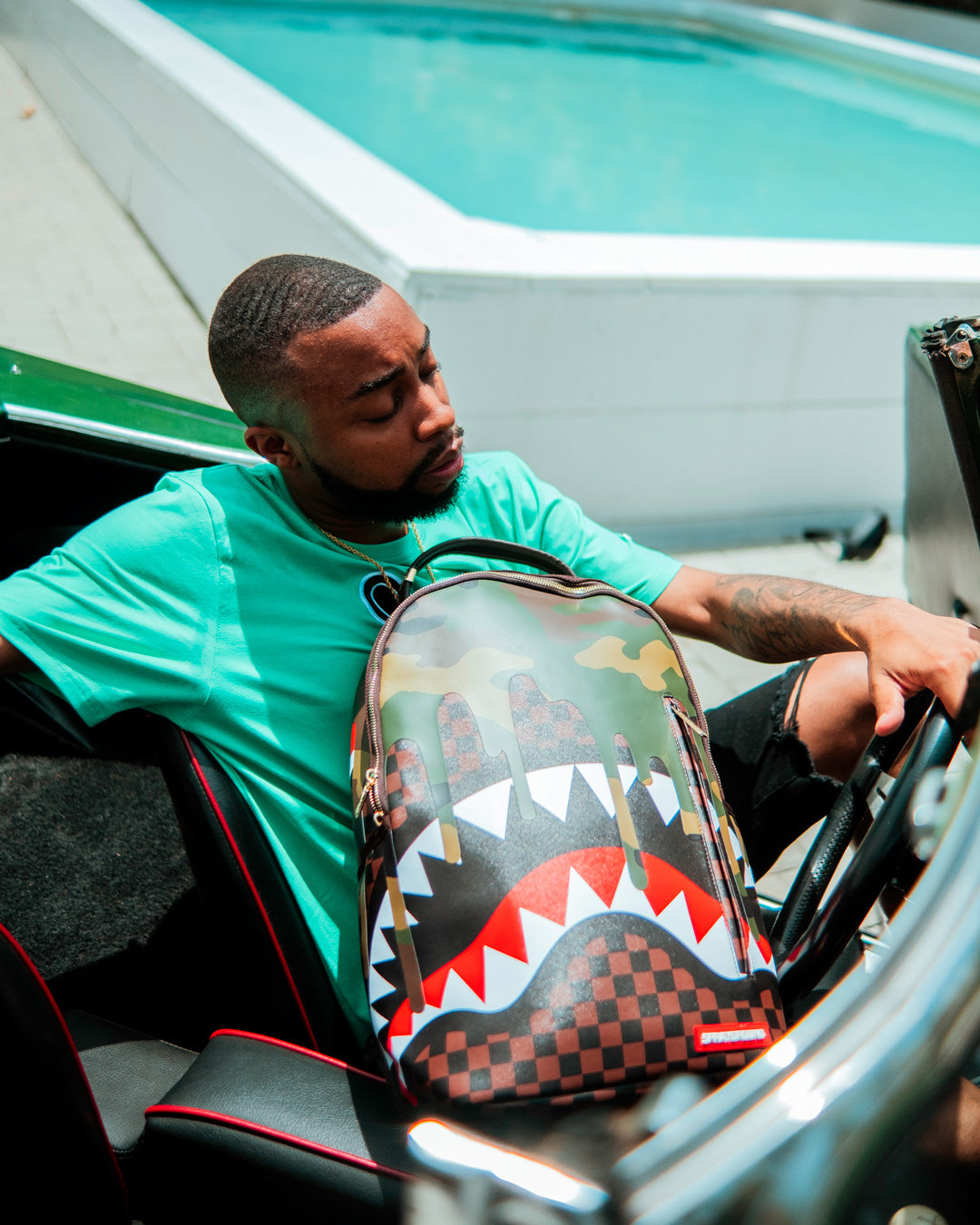 SPRAYGROUND® BACKPACK CAMO DRIP SHARKS IN PARIS BACKPACK (DLXV)