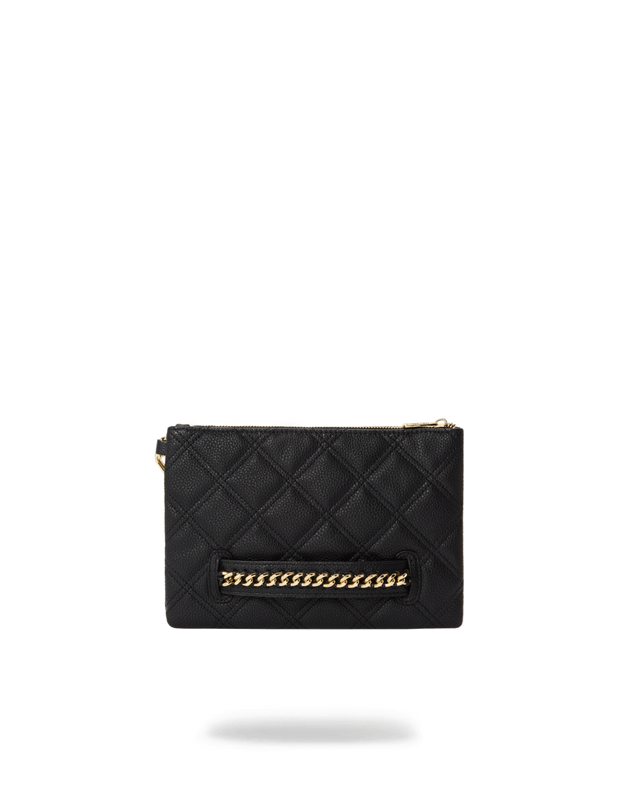 SPRAYGROUND® POUCHETTE NOIR QUILT GOLD CHAIN SHARK CROSSOVER CLUTCH