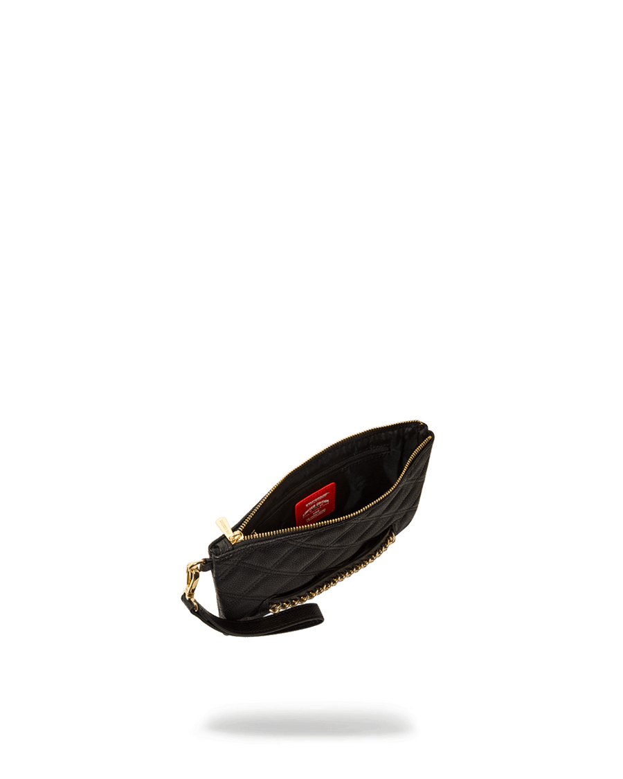 SPRAYGROUND® POUCHETTE NOIR QUILT GOLD CHAIN SHARK CROSSOVER CLUTCH