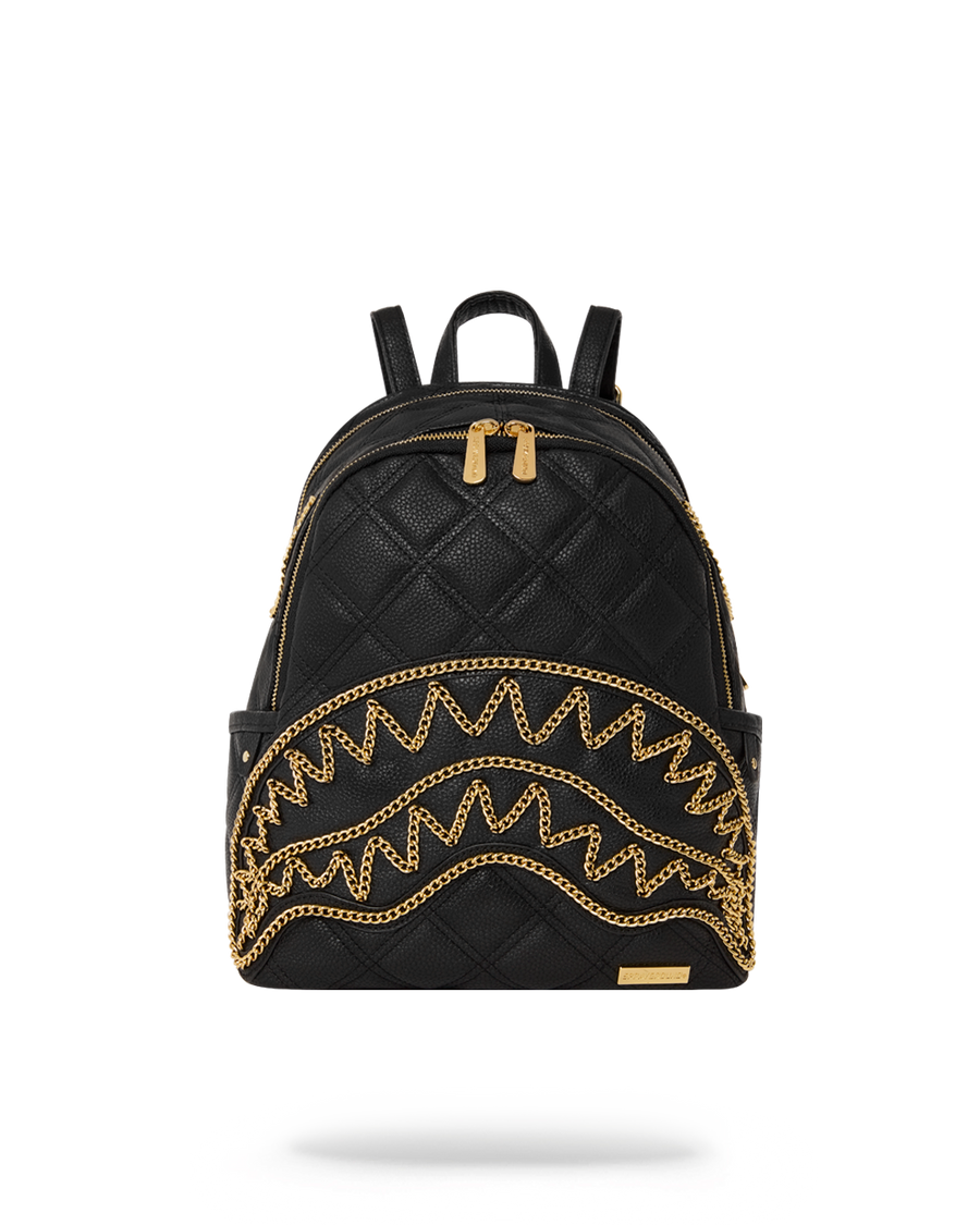 SPRAYGROUND® BACKPACK NOIR QUILT GOLD CHAIN SHARK SAVAGE BACKPACK