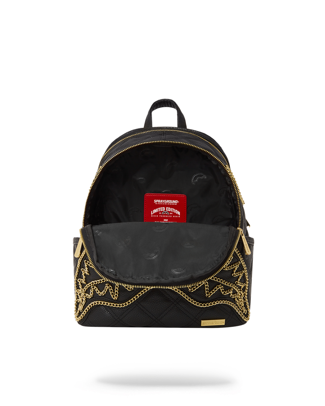 SPRAYGROUND® BACKPACK NOIR QUILT GOLD CHAIN SHARK SAVAGE BACKPACK