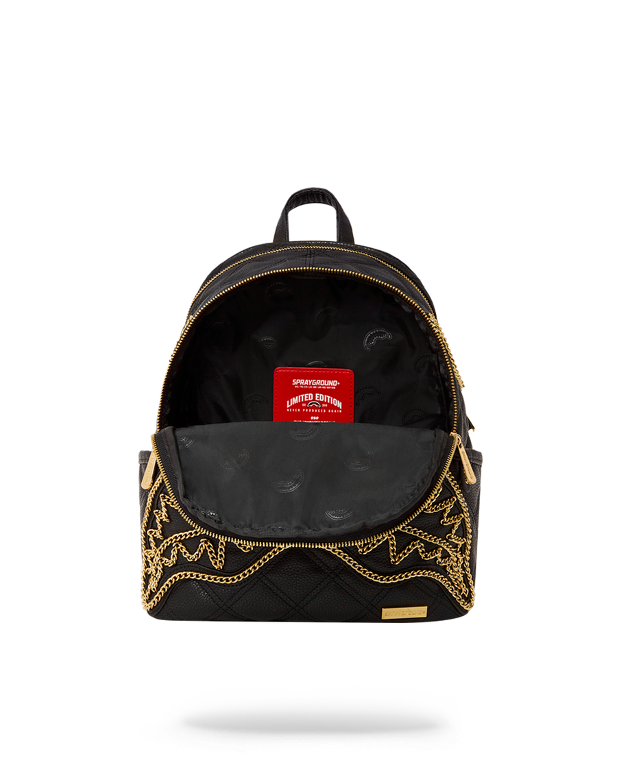 SPRAYGROUND® BACKPACK NOIR QUILT GOLD CHAIN SHARK SAVAGE BACKPACK