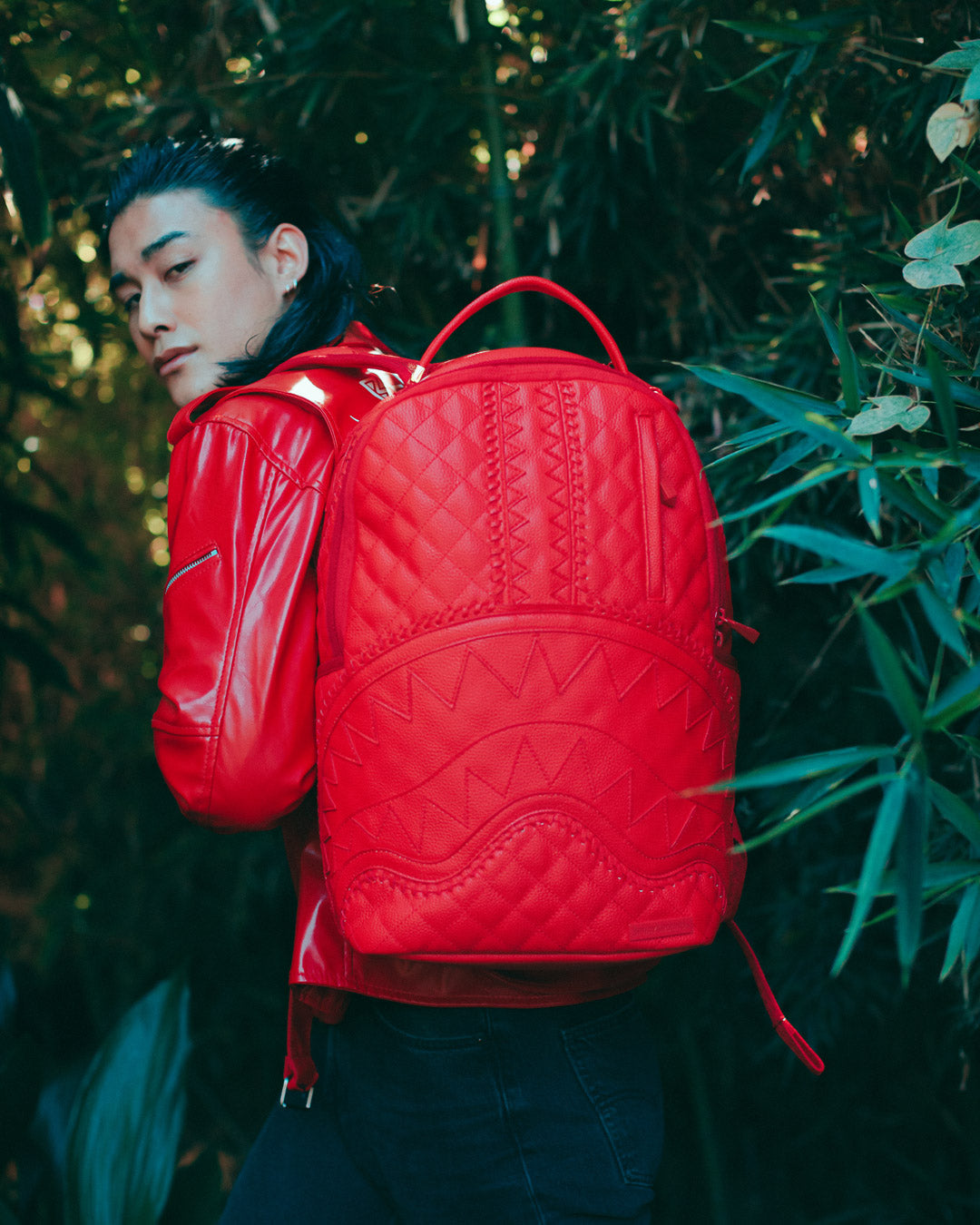 All red sprayground backpack Clearance