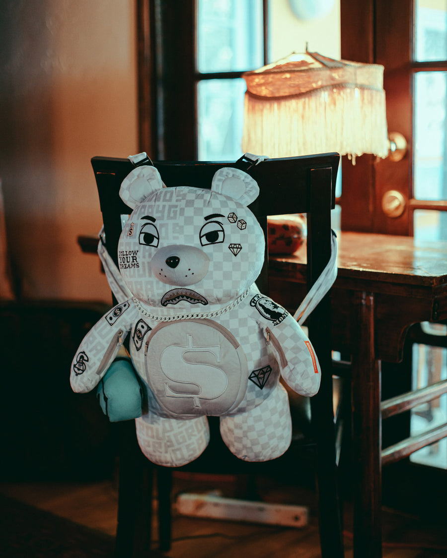 SPRAYGROUND SPLIT THE CHECK (PEARL) MONEY BEAR TEDDYBEAR BACKPACK 💵Limited  Ed🧸