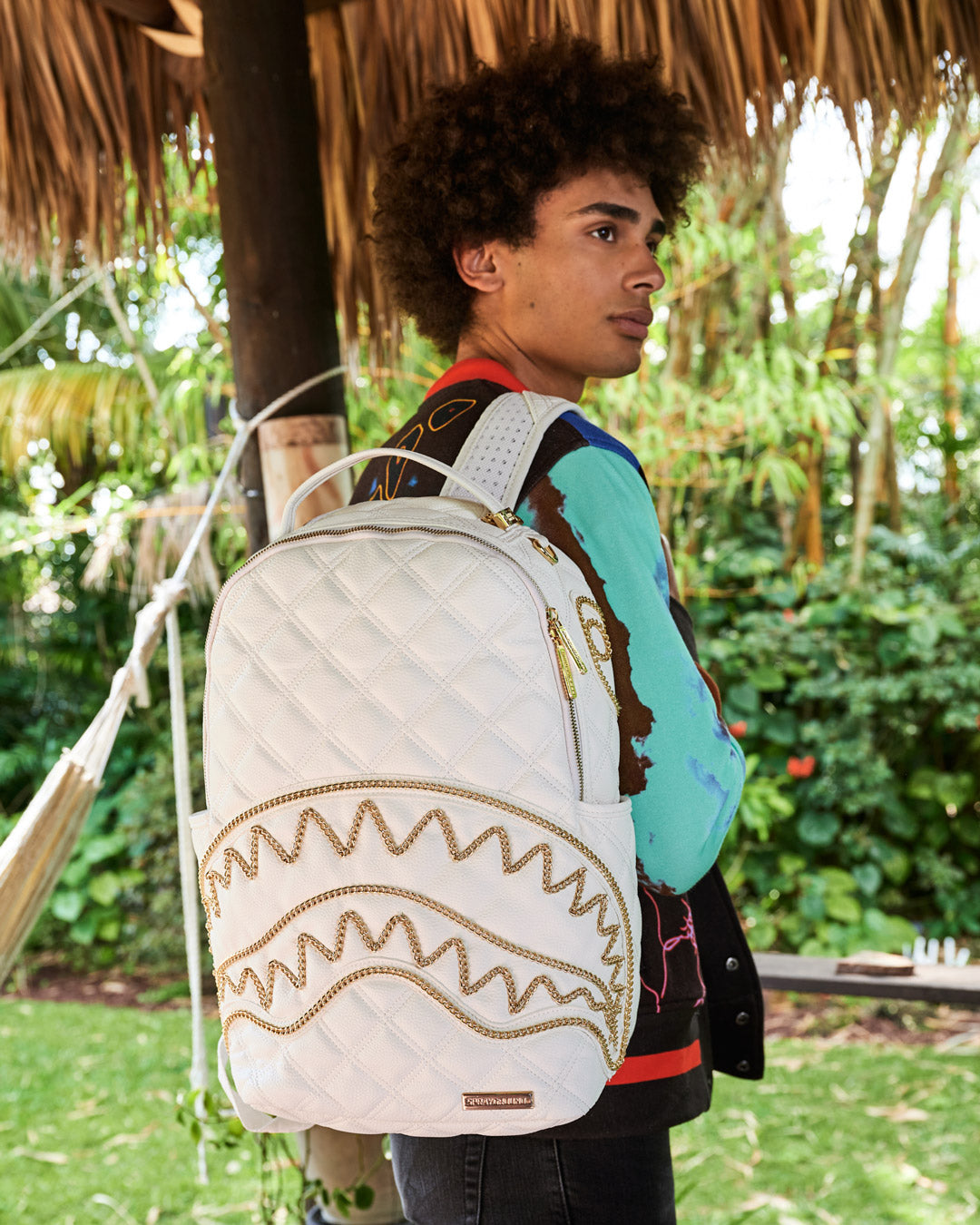 SPRAYGROUND® BACKPACK RIVIERA LE BLANC GOLD CHAIN SHARK BACKPACK (DLXV)