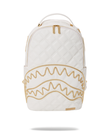 SPRAYGROUND: Quilt Gold Chain Shark Savage Backpack - White