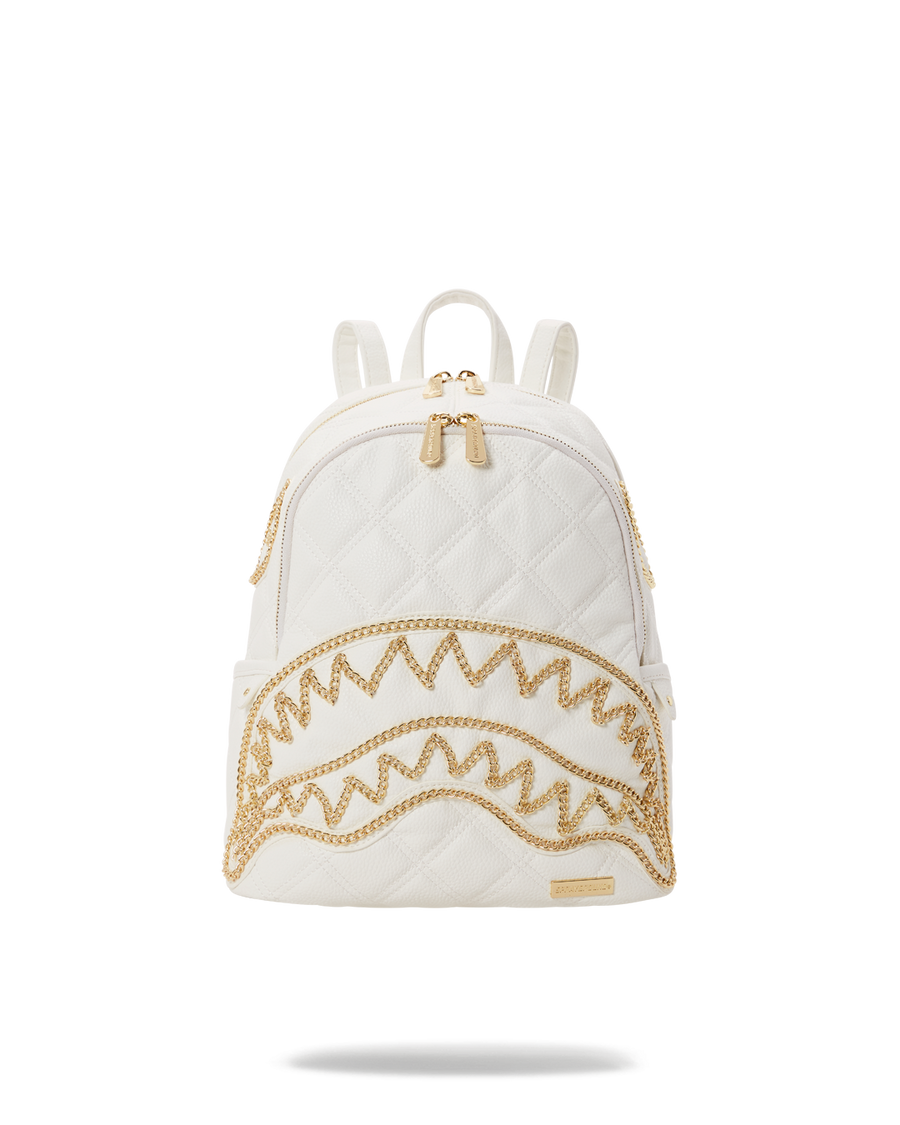 White and 2025 gold backpack