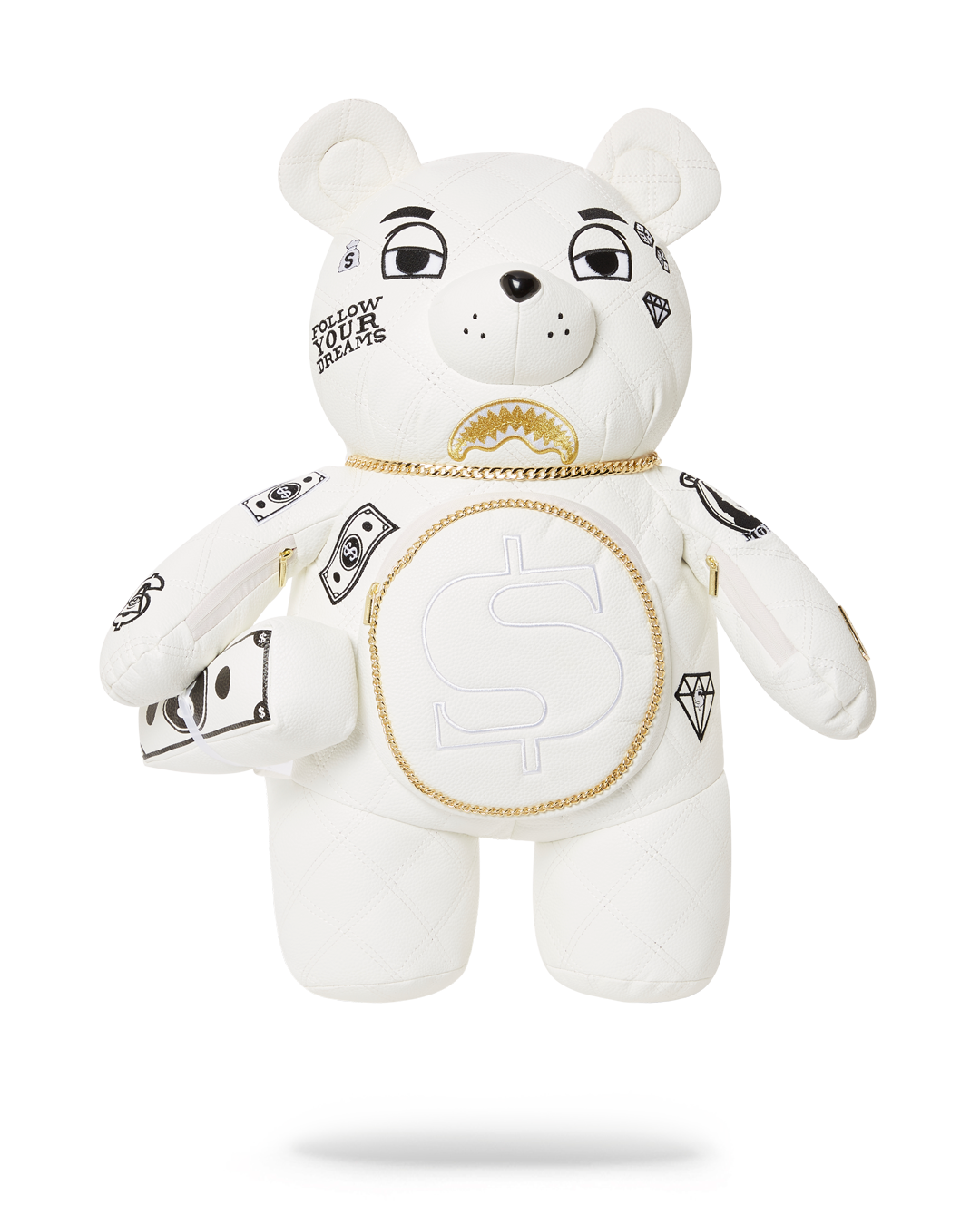 SPRAYGROUND® BACKPACK RIVIERA LE BLANC GOLD CHAIN MONEYBEAR TEDDYBEAR BACKPACK