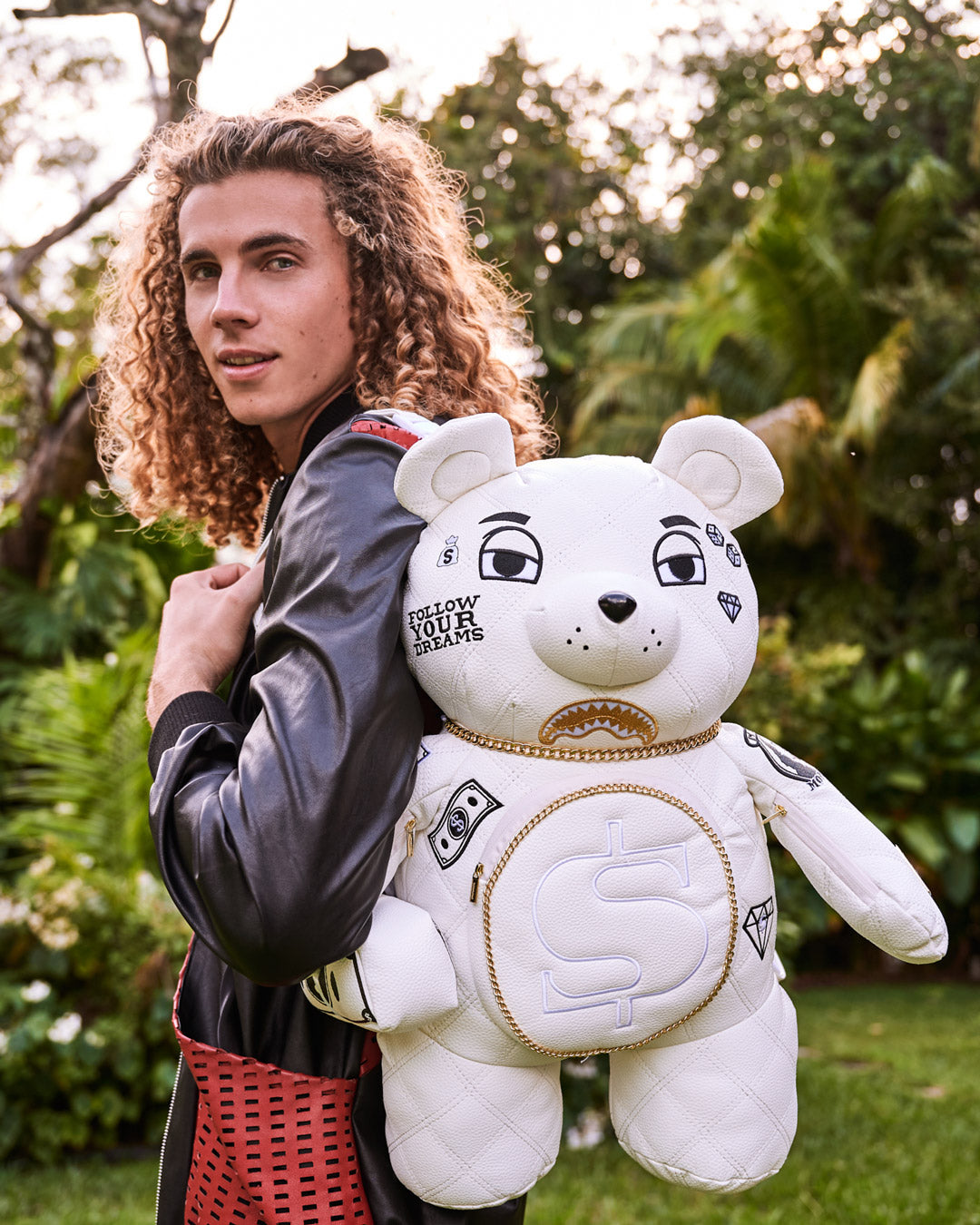 SPRAYGROUND® BACKPACK RIVIERA LE BLANC GOLD CHAIN MONEYBEAR TEDDYBEAR BACKPACK