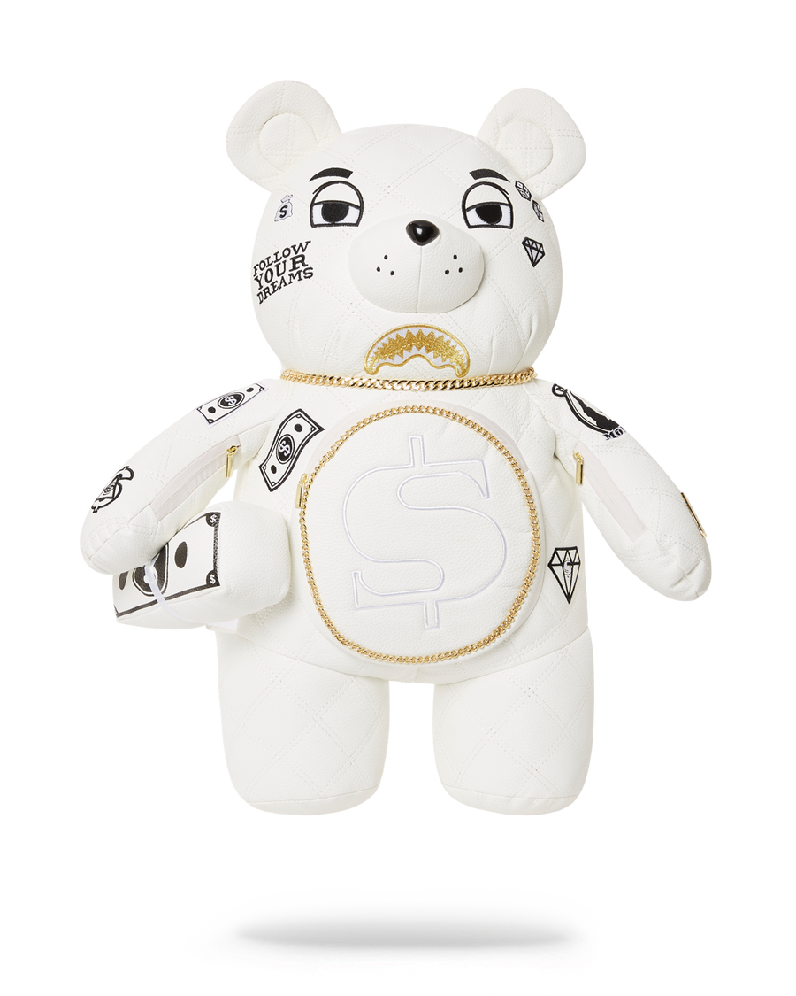 SPRAYGROUND® BACKPACK RIVIERA LE BLANC GOLD CHAIN MONEYBEAR TEDDYBEAR BACKPACK