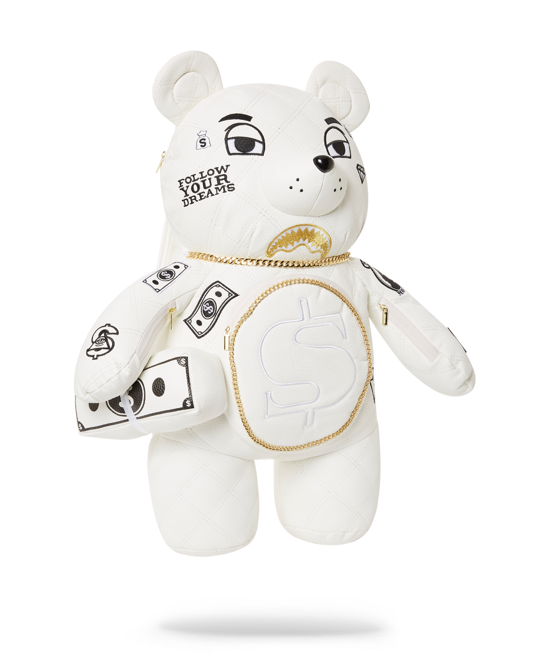 SPRAYGROUND® BACKPACK RIVIERA LE BLANC GOLD CHAIN MONEYBEAR TEDDYBEAR BACKPACK