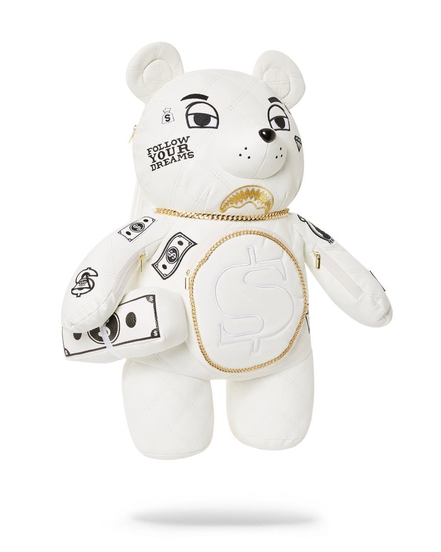 SPRAYGROUND® BACKPACK RIVIERA LE BLANC GOLD CHAIN MONEYBEAR TEDDYBEAR BACKPACK