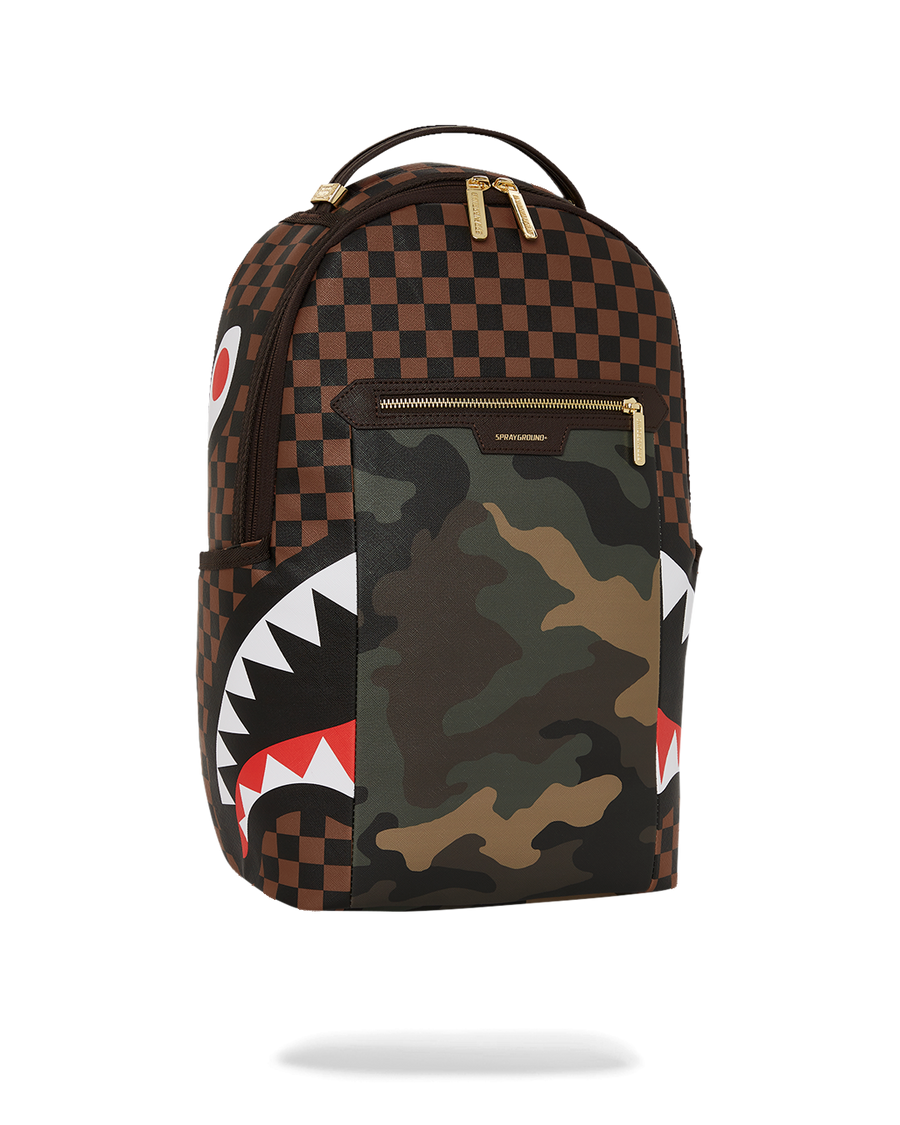 SPRAYGROUND® BACKPACK EXTERIOR GOLD ZIP POCKET SHARKS IN PARIS BACKPACK (DLXV)