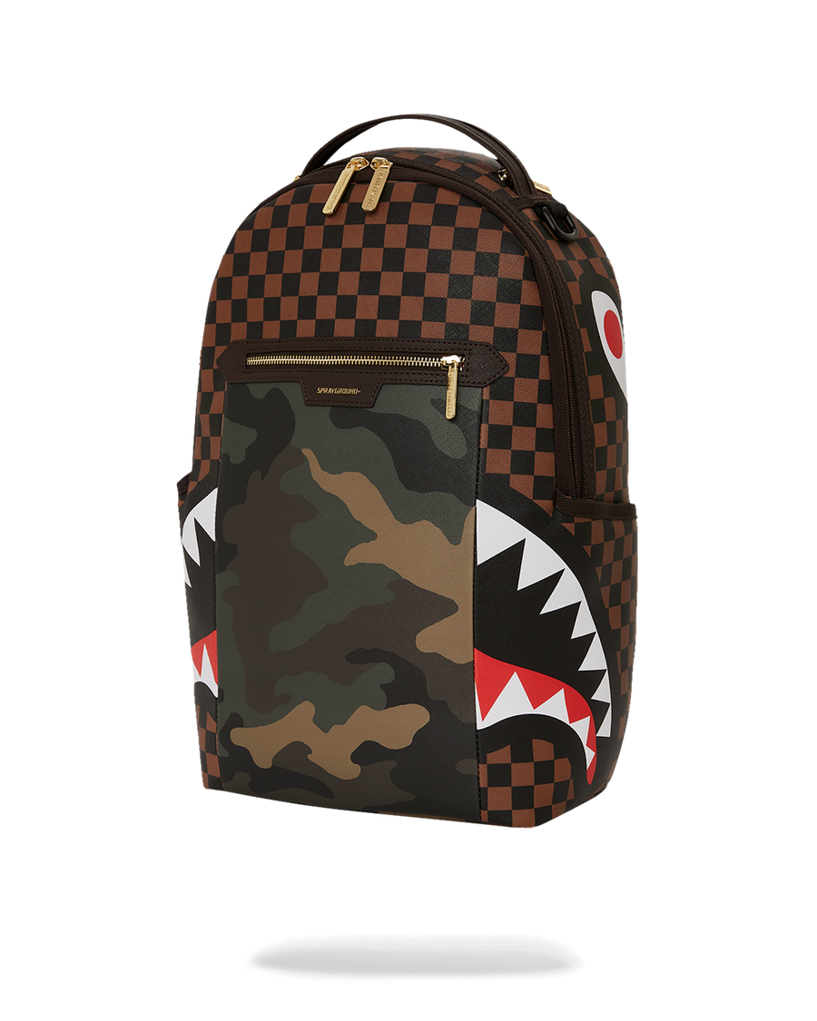 SPRAYGROUND® BACKPACK EXTERIOR GOLD ZIP POCKET SHARKS IN PARIS BACKPACK (DLXV)