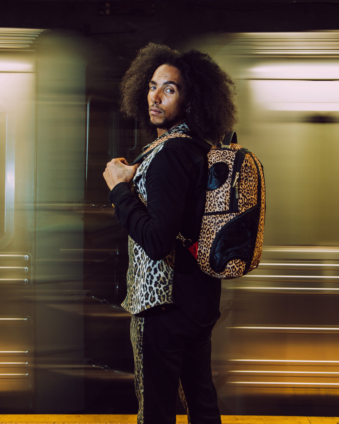 SPRAYGROUND® BACKPACK A.I.8 AFRICAN INTELLIGENCE LEOPARD FUR SHARK BACKPACK