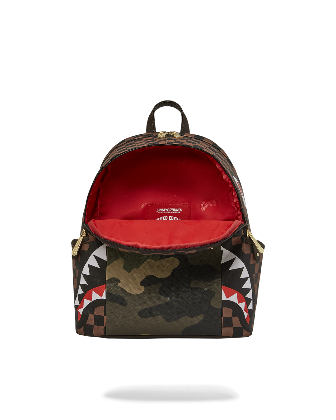 SPRAYGROUND® BACKPACK EXTERIOR GOLD ZIP POCKET SHARKS IN PARIS SAVAGE BACKPACK