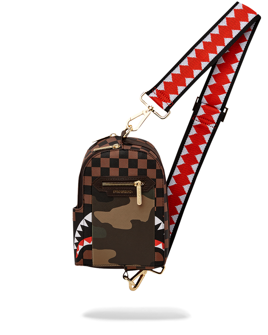 EXTERIOR GOLD ZIP POCKET SHARKS IN PARIS BACKPACK SLING SPRAYGROUND