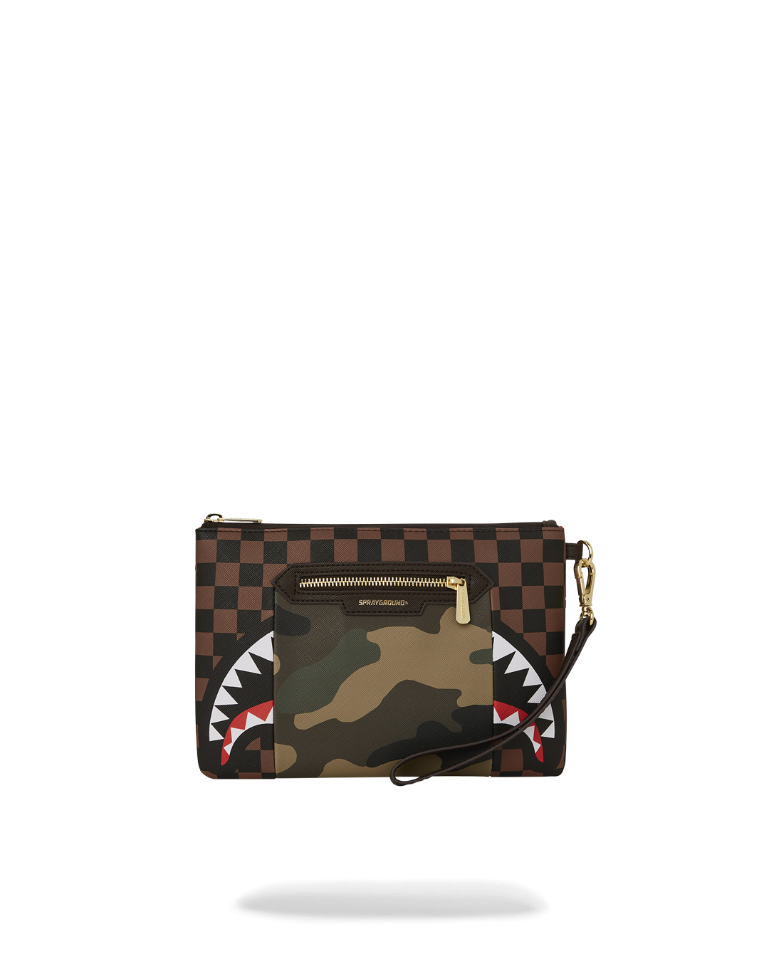 SPRAYGROUND® POUCHETTE EXTERIOR GOLD ZIP POCKET SHARKS IN PARIS CROSSOVER CLUTCH