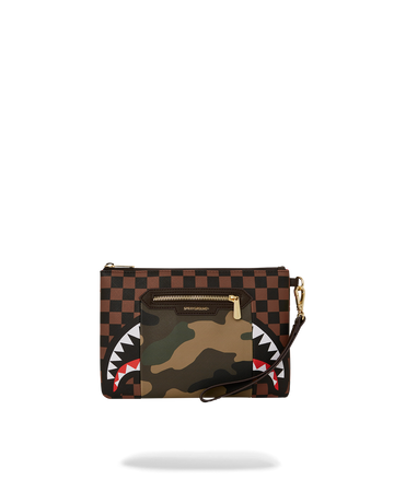 SPRAYGROUND® POUCHETTE EXTERIOR GOLD ZIP POCKET SHARKS IN PARIS CROSSOVER CLUTCH