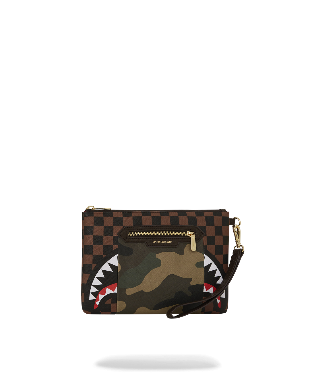 SPRAYGROUND® POUCHETTE EXTERIOR GOLD ZIP POCKET SHARKS IN PARIS CROSSOVER CLUTCH