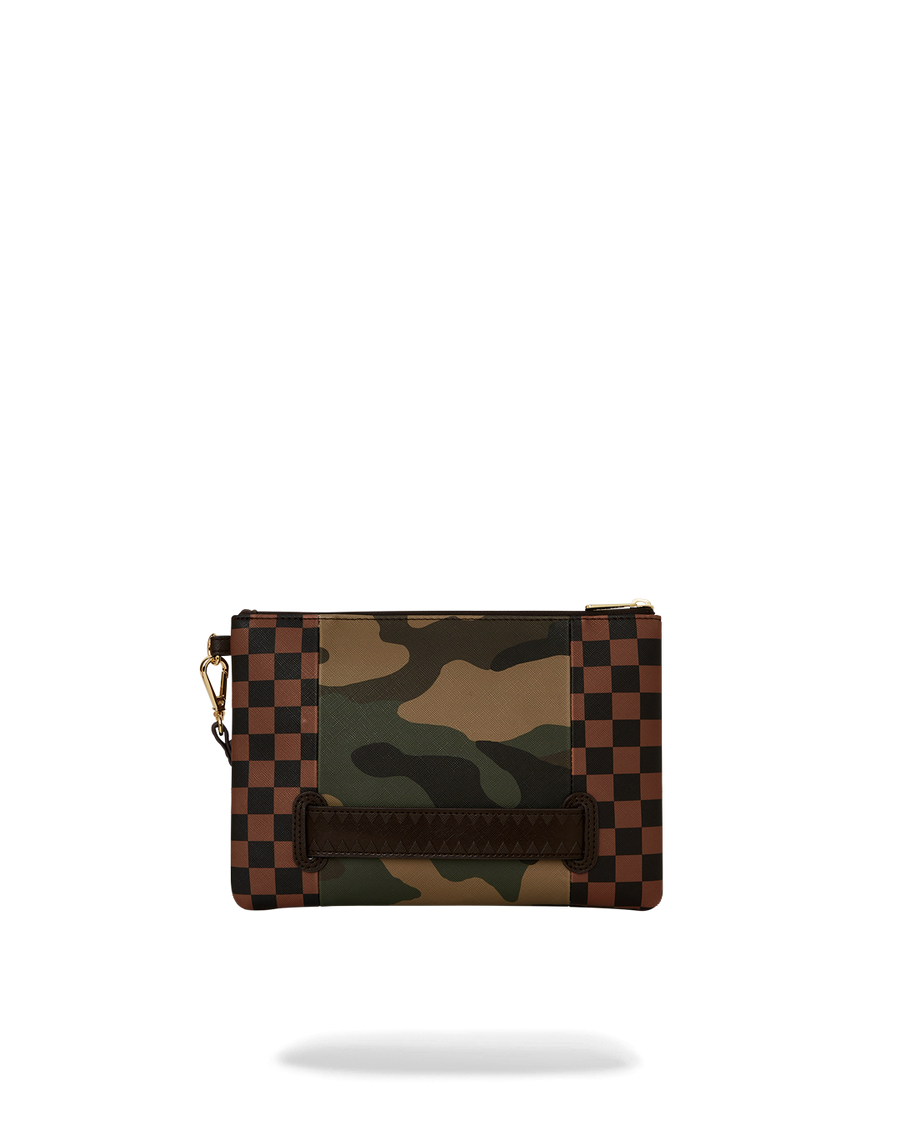 SPRAYGROUND® POUCHETTE EXTERIOR GOLD ZIP POCKET SHARKS IN PARIS CROSSOVER CLUTCH