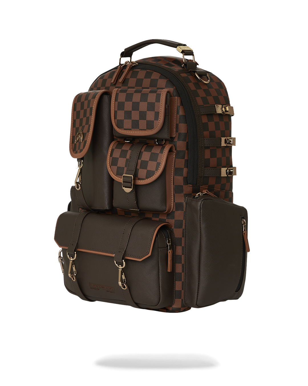 brown checkered backpack