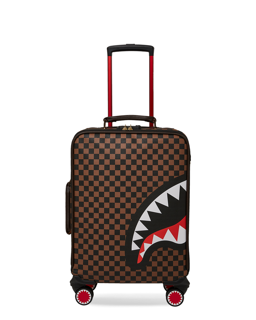 SPRAYGROUND® LUGGAGE EXTERIOR GOLD ZIP POCKET SHARKS IN PARIS JETSETTER CARRY-ON LUGGAGE