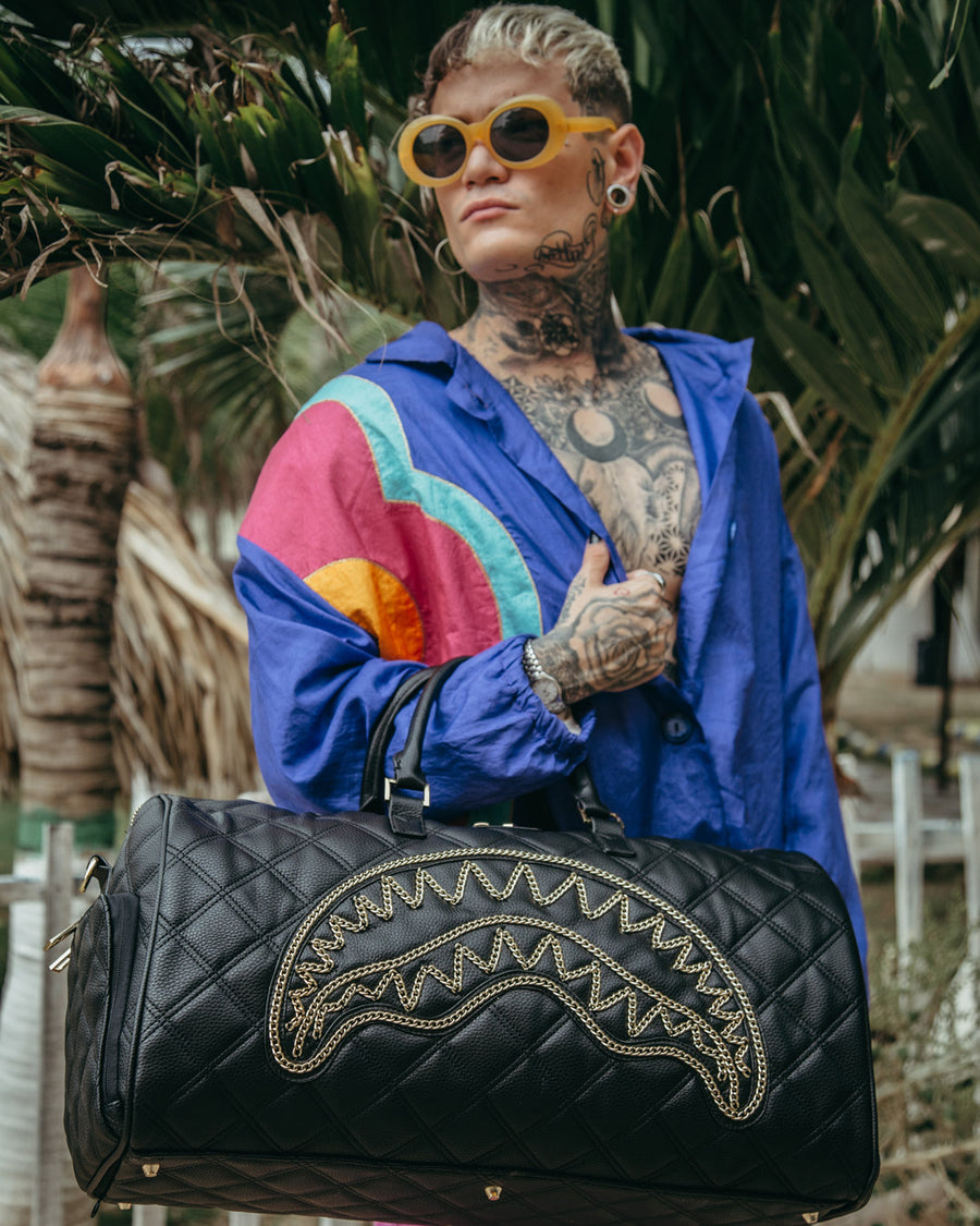 SPRAYGROUND® DUFFLE NOIR QUILT GOLD CHAIN SHARK DUFFLE
