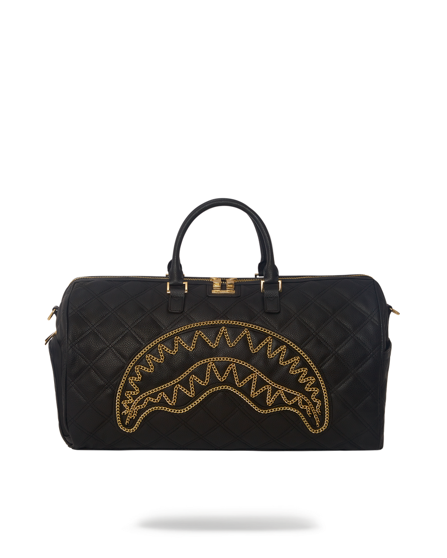 SPRAYGROUND® DUFFLE NOIR QUILT GOLD CHAIN SHARK DUFFLE