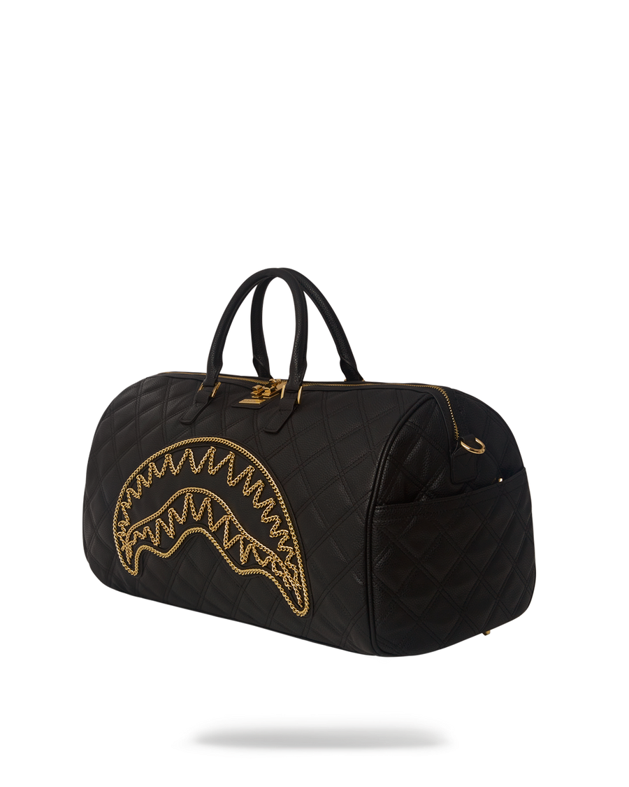 SPRAYGROUND® DUFFLE NOIR QUILT GOLD CHAIN SHARK DUFFLE