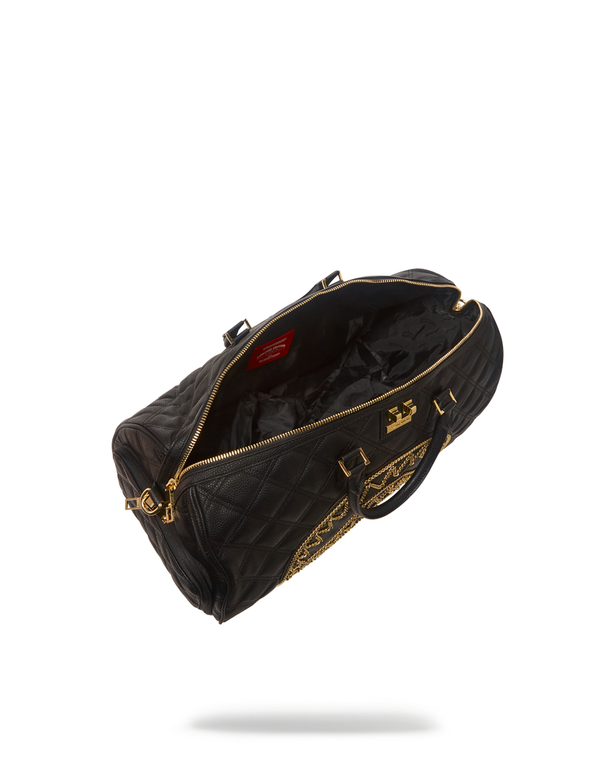 SPRAYGROUND® DUFFLE NOIR QUILT GOLD CHAIN SHARK DUFFLE
