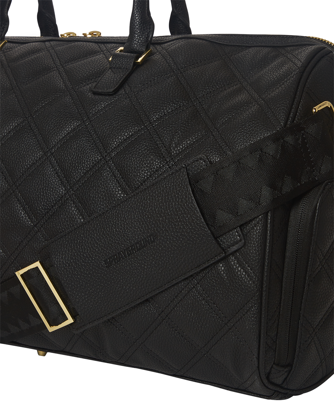 SPRAYGROUND® DUFFLE NOIR QUILT GOLD CHAIN SHARK DUFFLE