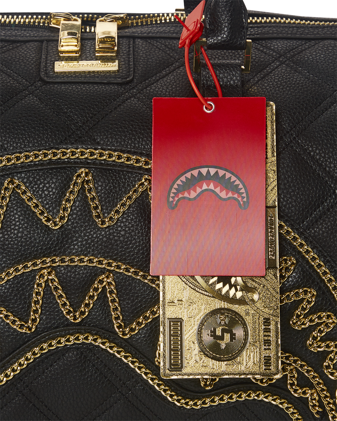 SPRAYGROUND® DUFFLE NOIR QUILT GOLD CHAIN SHARK DUFFLE