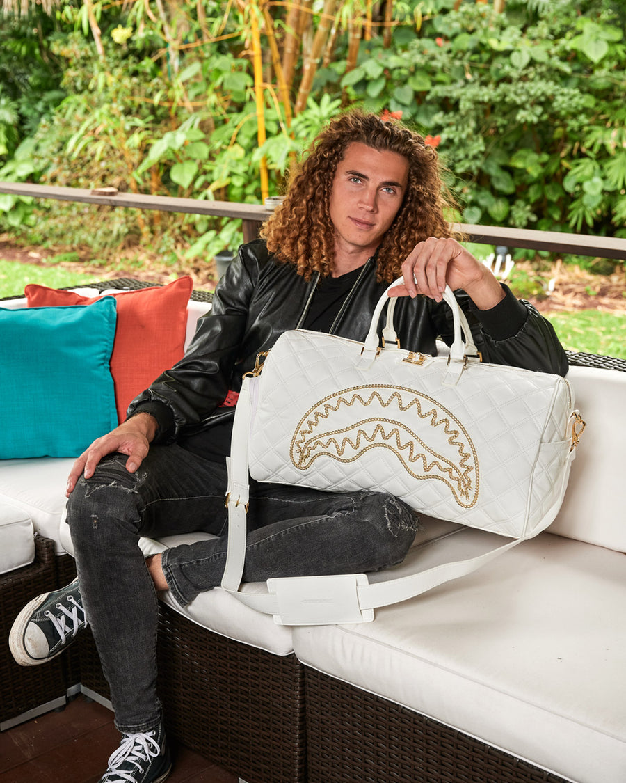 SPRAYGROUND® DUFFLE RIVIERA LE BLANC GOLD CHAIN SHARK DUFFLE