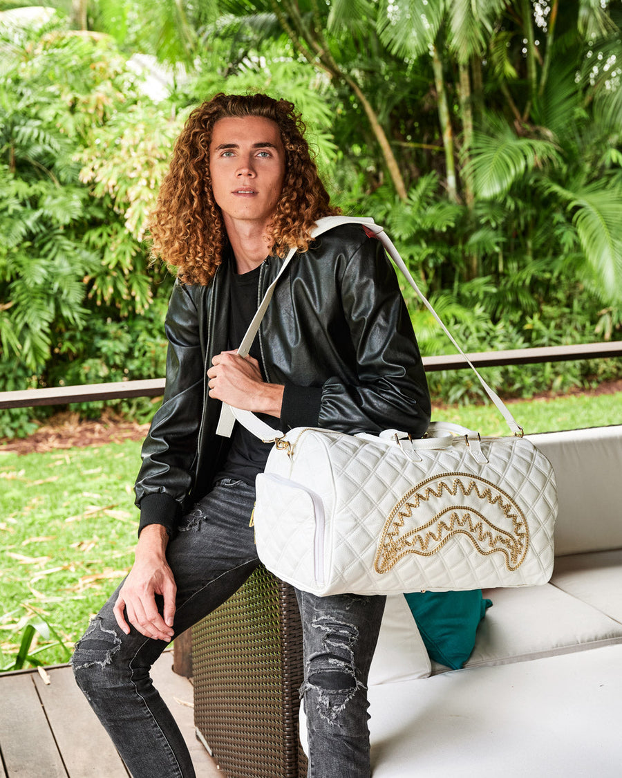SPRAYGROUND® DUFFLE RIVIERA LE BLANC GOLD CHAIN SHARK DUFFLE