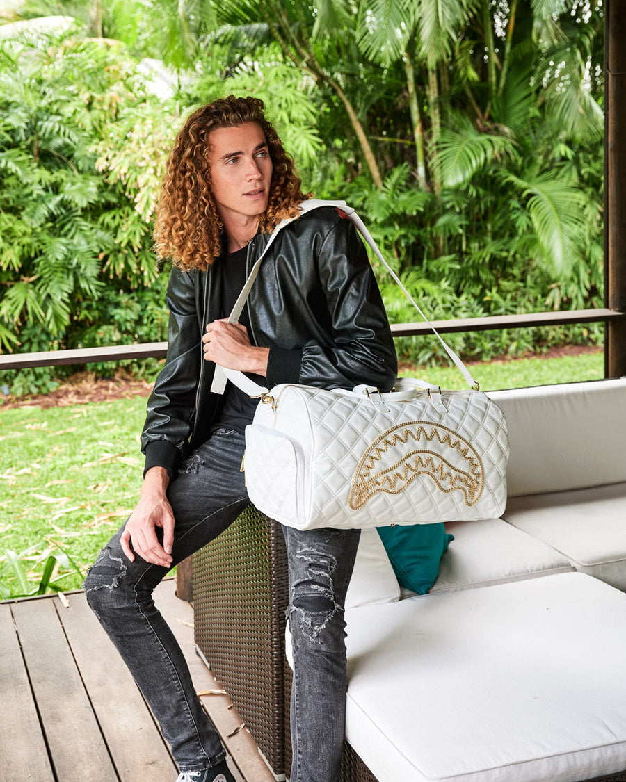 SPRAYGROUND® DUFFLE RIVIERA LE BLANC GOLD CHAIN SHARK DUFFLE