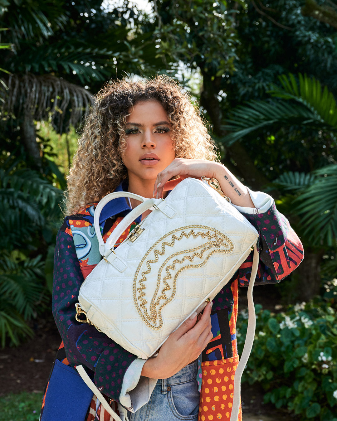 SPRAYGROUND® DUFFLE RIVIERA LE BLANC GOLD CHAIN SHARK MINI DUFFLE