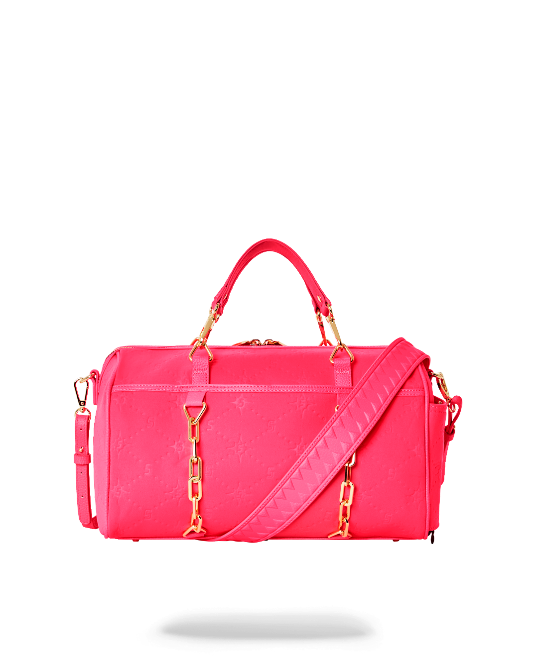 Pink leather duffle bag