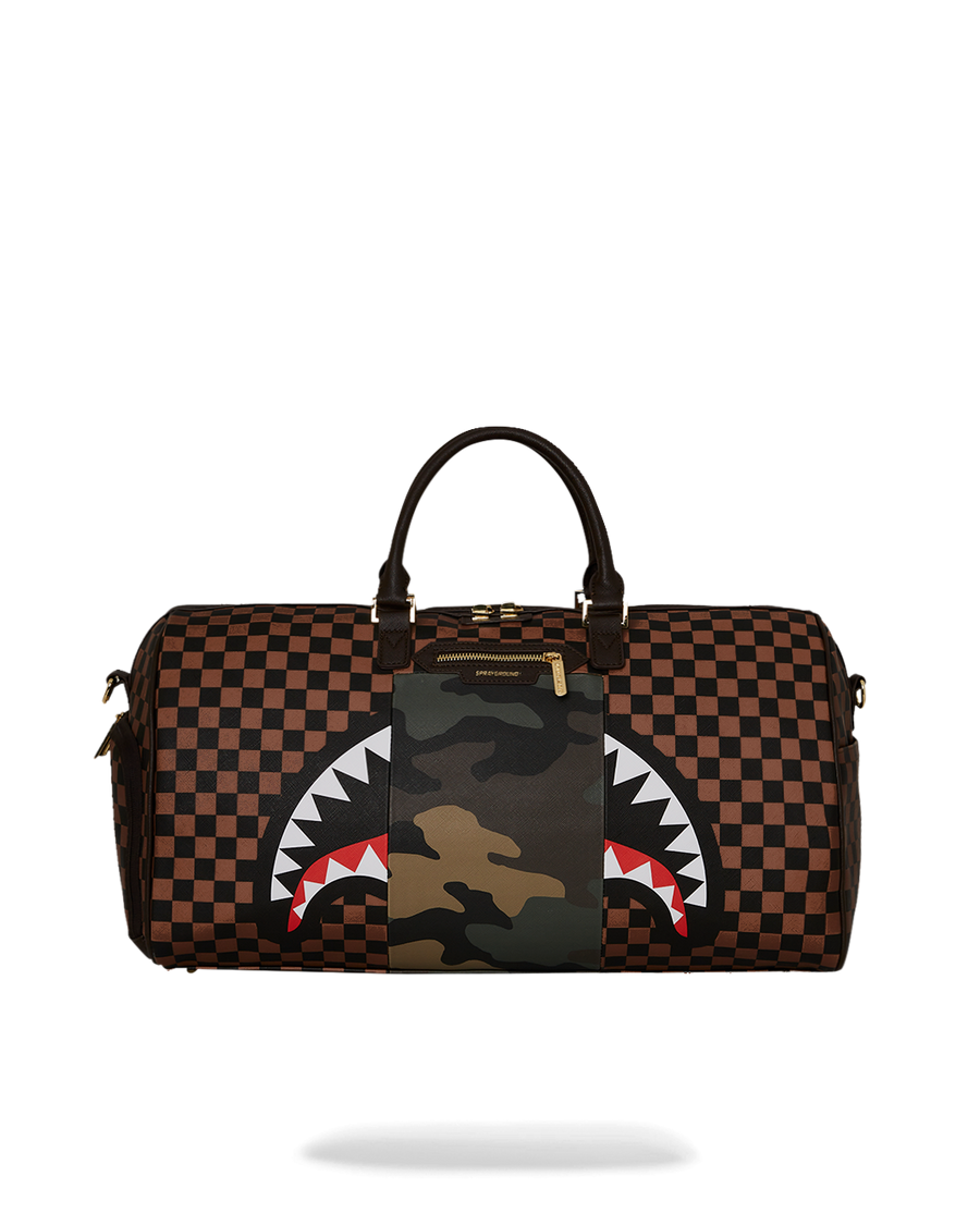 SPRAYGROUND® DUFFLE EXTERIOR GOLD ZIP POCKET SHARKS IN PARIS DUFFLE