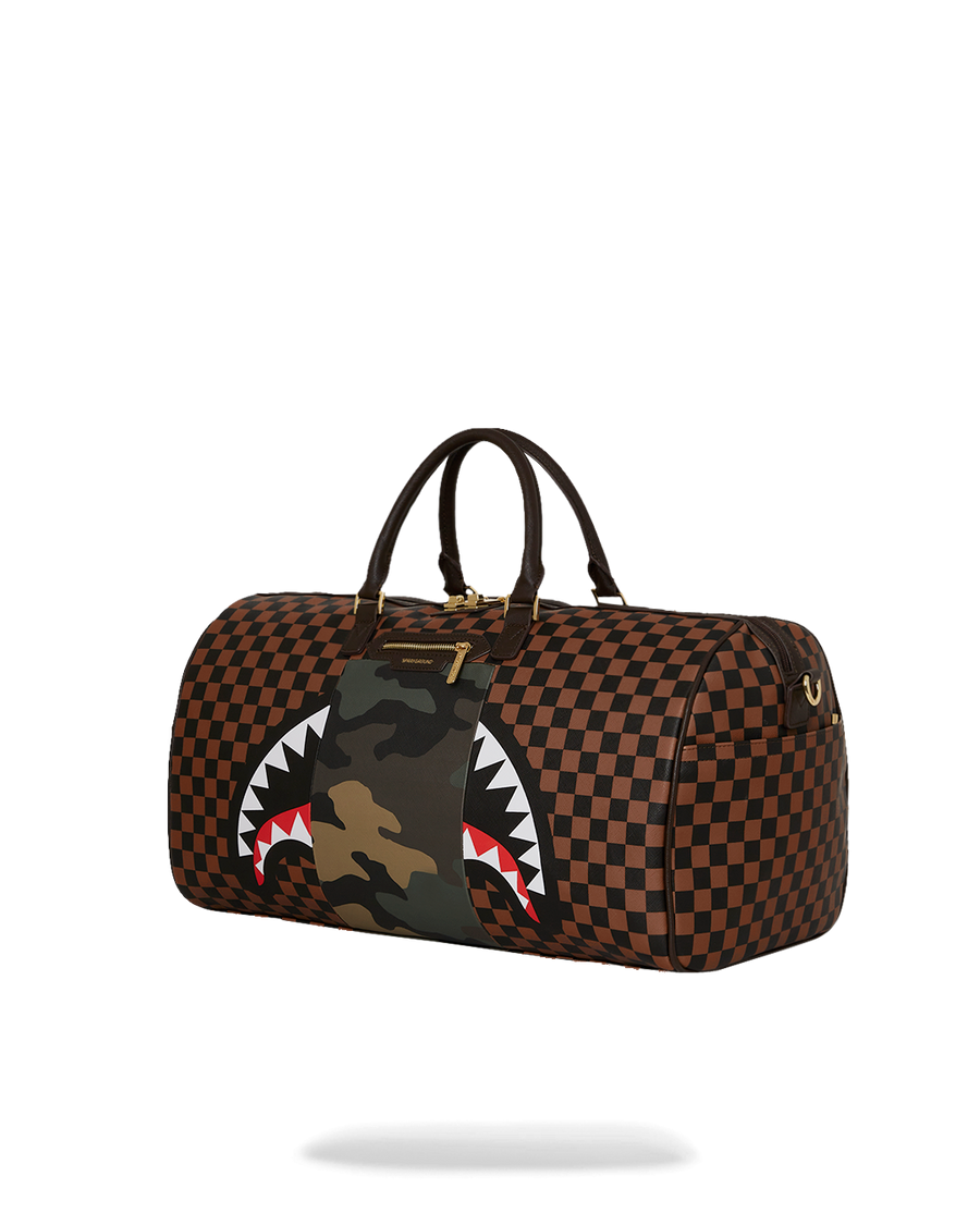 SPRAYGROUND® DUFFLE EXTERIOR GOLD ZIP POCKET SHARKS IN PARIS DUFFLE