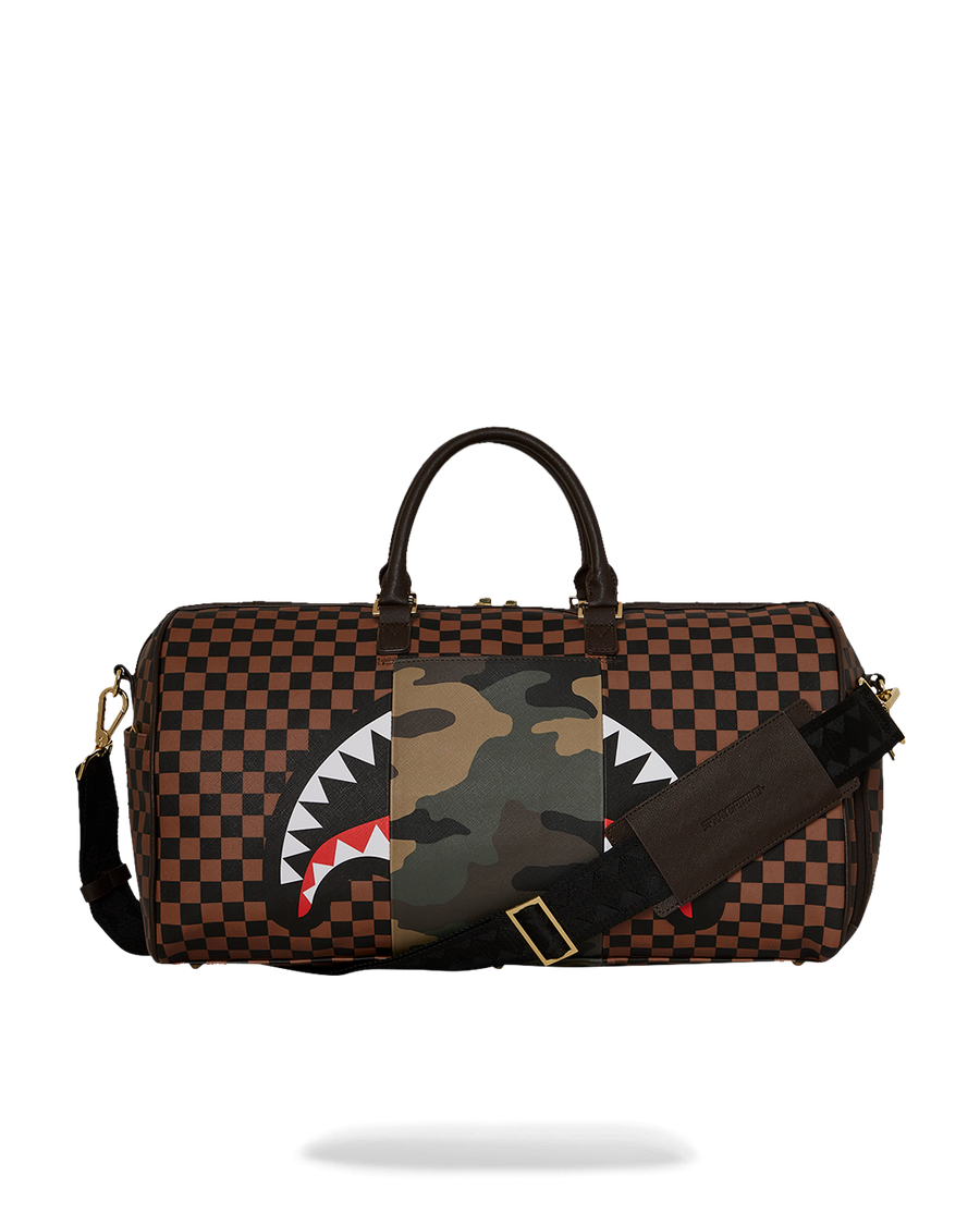 SPRAYGROUND® DUFFLE EXTERIOR GOLD ZIP POCKET SHARKS IN PARIS DUFFLE