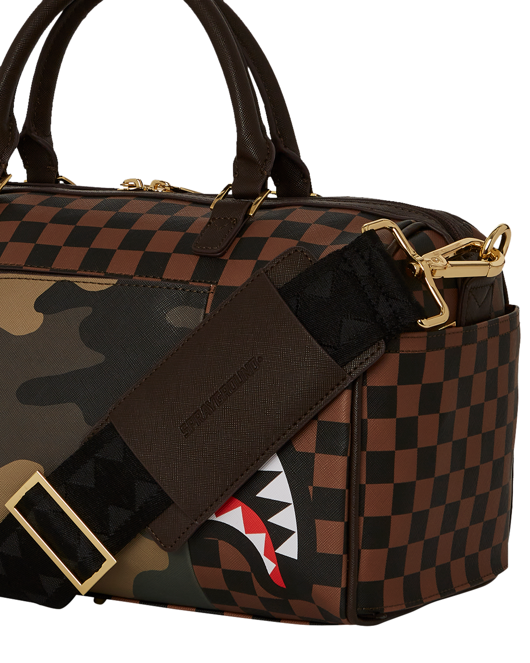 EXTERIOR GOLD ZIP POCKET SHARKS IN PARIS MINI DUFFLE – SPRAYGROUND®