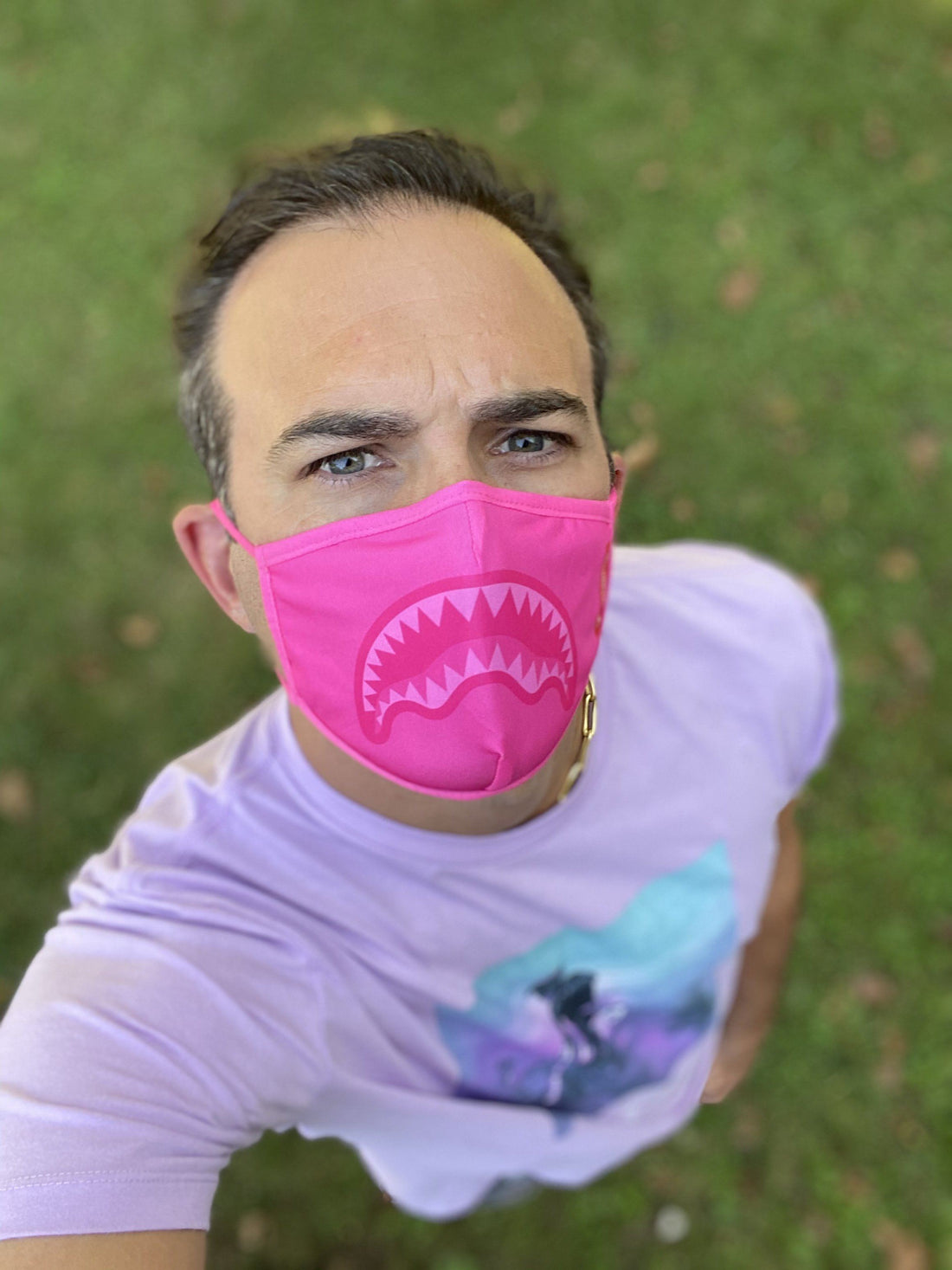 SPRAYGROUND® FASHION MASK ADULT PINK SHARK FORM-FITTING FACE MASK