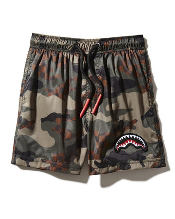 SPRAYGROUND® SWIM KIDS CAMO CHECKERED SWIM TRUNKS