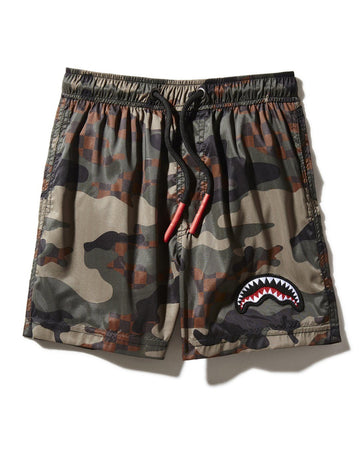 SPRAYGROUND® SWIM KIDS CAMO CHECKERED SWIM TRUNKS