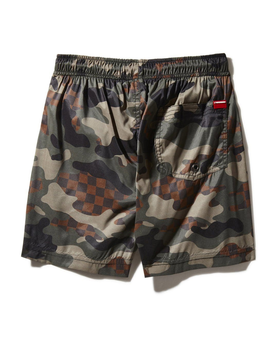 SPRAYGROUND® SWIM KIDS CAMO CHECKERED SWIM TRUNKS