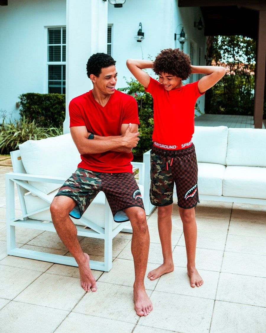 SPRAYGROUND® SWIM KIDS CHECKS & CAMO SWIM TRUNKS