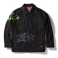 SPRAYGROUND® APPAREL GRAFFITI BUTTON FRONT DENIM JACKET DARK GREY