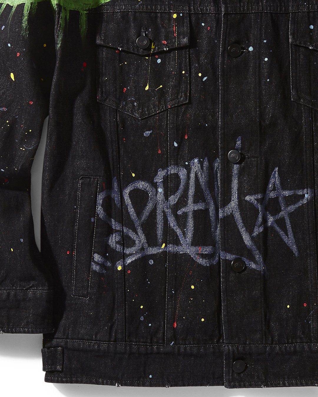 SPRAYGROUND® APPAREL GRAFFITI BUTTON FRONT DENIM JACKET DARK GREY